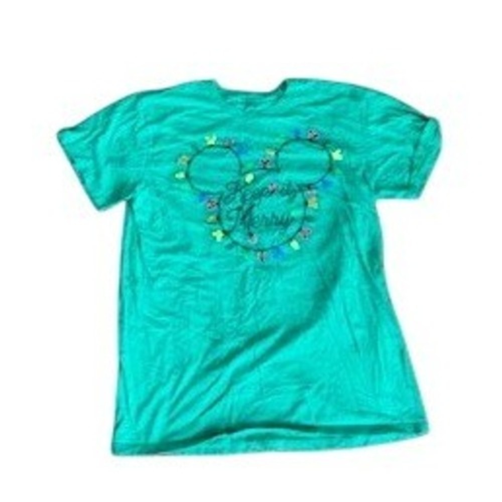 Disney‎ Mickey Mouse Christmas Lights Keep it Merry Green Cotton T-Shirt XL